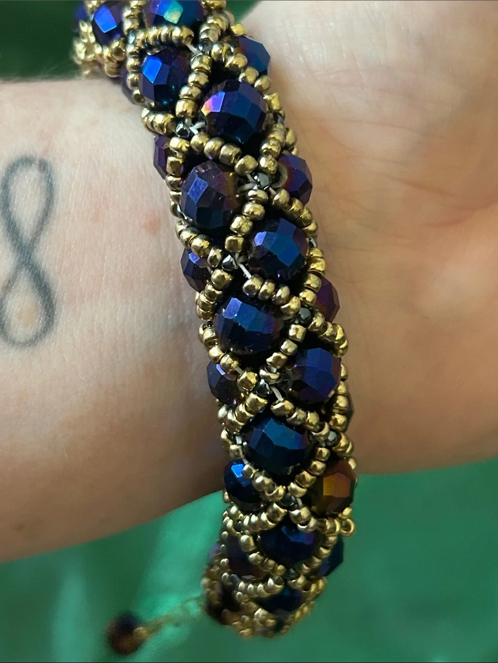 Handmade Deep Blue Crystal Beaded Bracelet